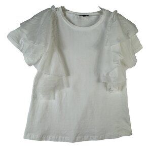 On twelfth White Ruffle Tee Shirt Top Blouse 100%Cotton Stretch Size Small Cute